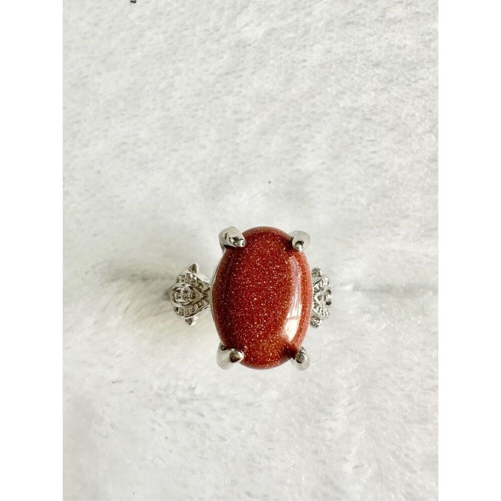 Brown and gold sparkle oval cut ring size 6 